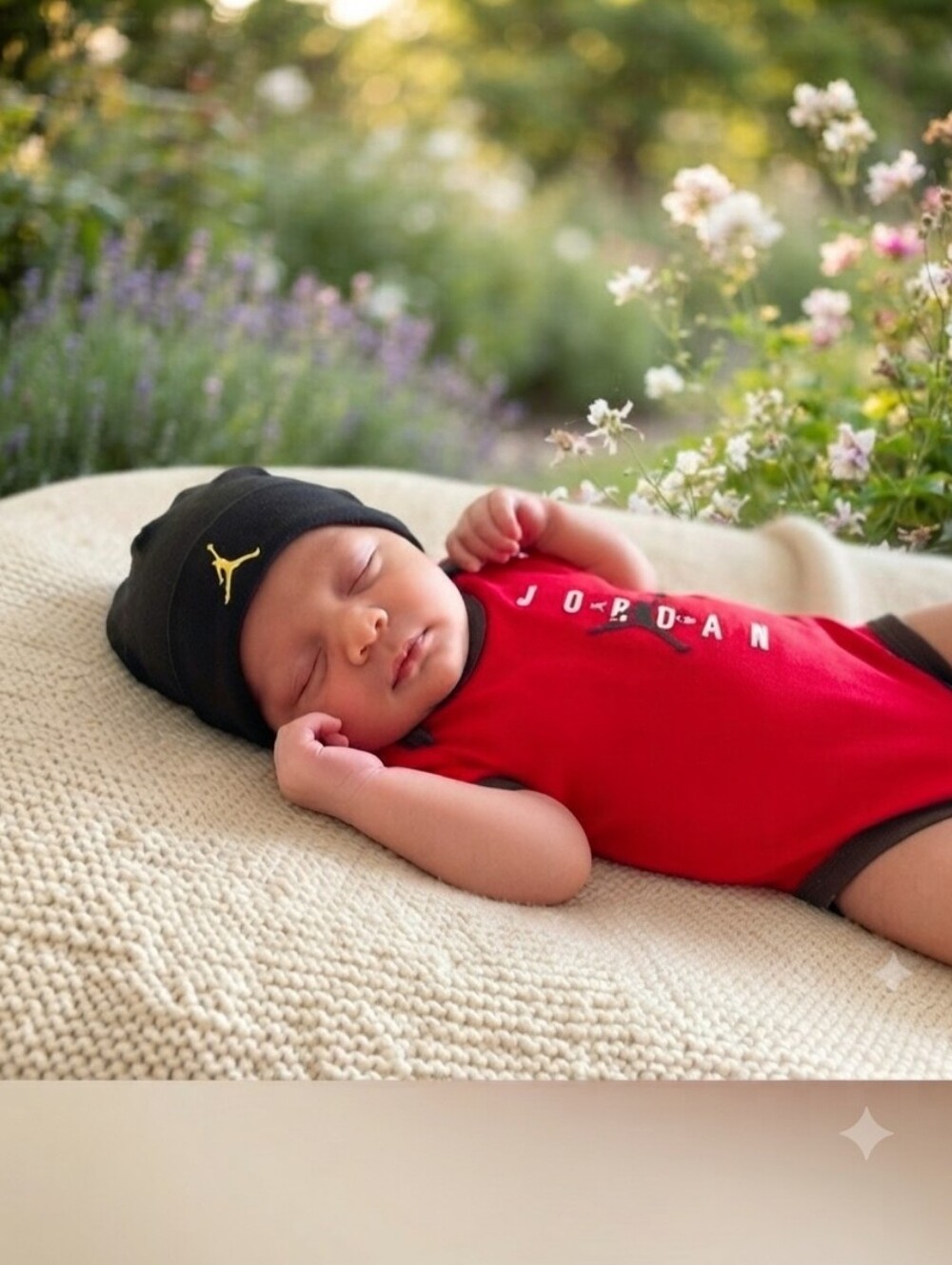 Jordan 3-6M Red & Black Baby One-Piece Bodysuit And Hat